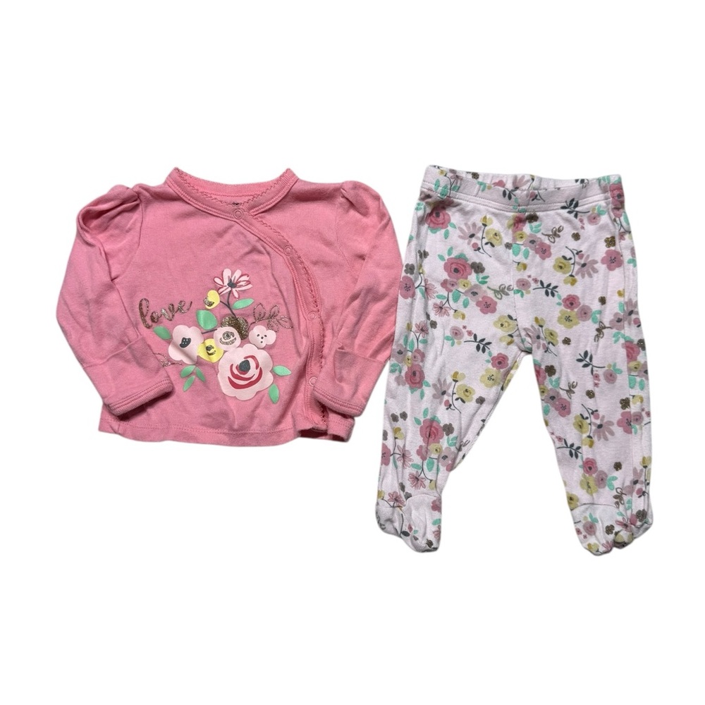 Gerber | Baby Girl Pink Floral Outfit | 0-3M